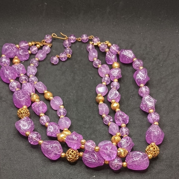 Vintage Jewelry - Vintage Purple and Gold Multi-Strand Necklace